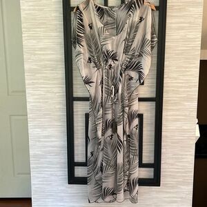 kona Sol white green palm leaves gauze semi sheer swimwear cover-up dress with t